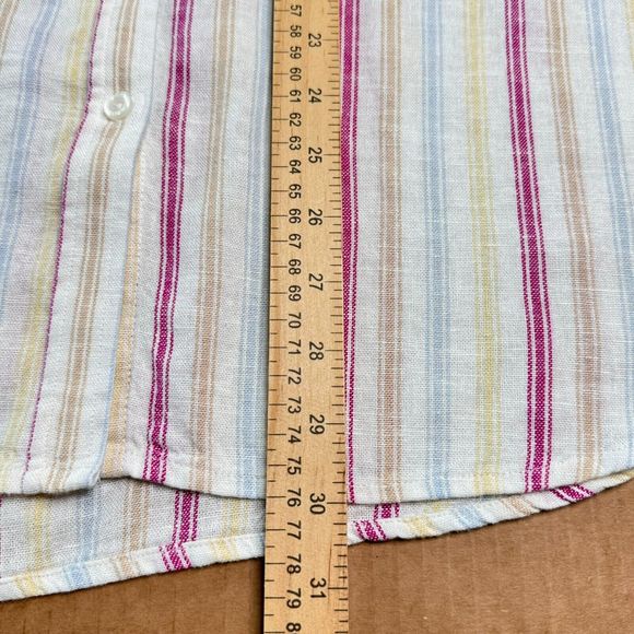 Gap Women Linen Blend Button Down Shirt Boyfriend Blouse Sz M Multicolor Stripes - Picture 11 of 14